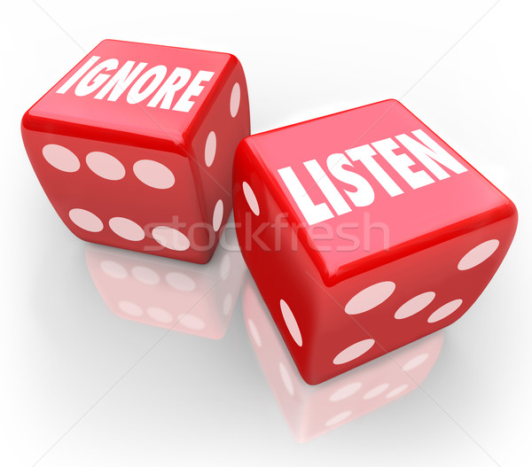 Listen Vs Ignore 2 Red Dice Words Paying Attention Stock photo © iqoncept