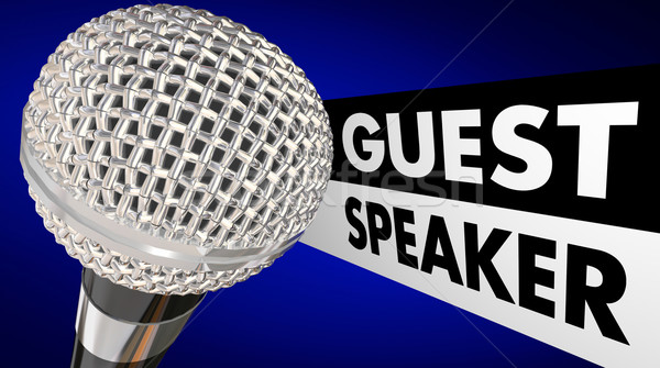 Gast spreker microfoon woorden animatie introductie Stockfoto © iqoncept