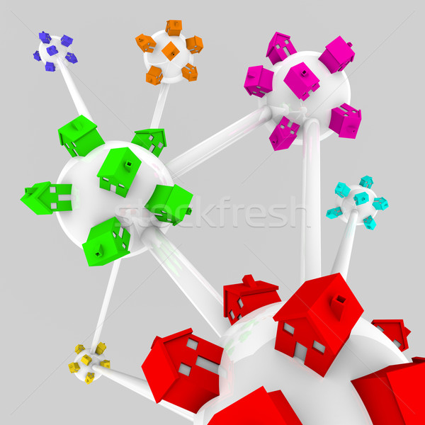 Maisons plusieurs sphères maisons différent couleurs Photo stock © iqoncept