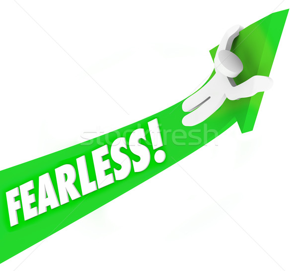 Fearless Courageous Brave Man Person Riding Arrow Upward to Succ Stock photo © iqoncept
