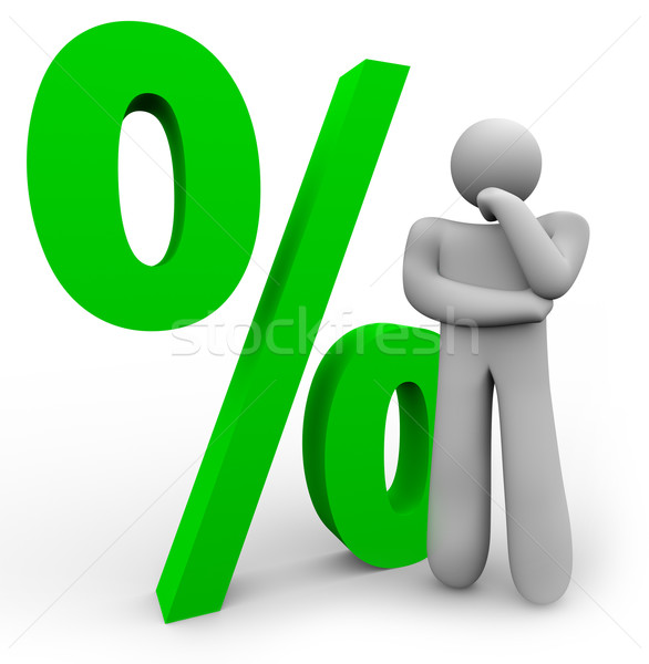 Stockfoto: Percentage · teken · denken · man · procent · symbool