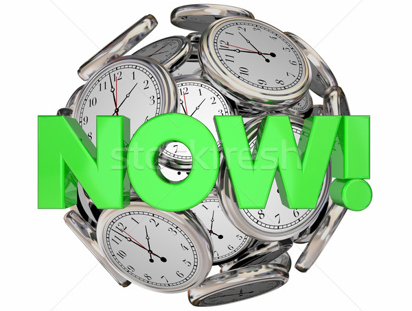 Now Clocks This Moment Time Urgent Word 3d Illustration Stock photo © iqoncept