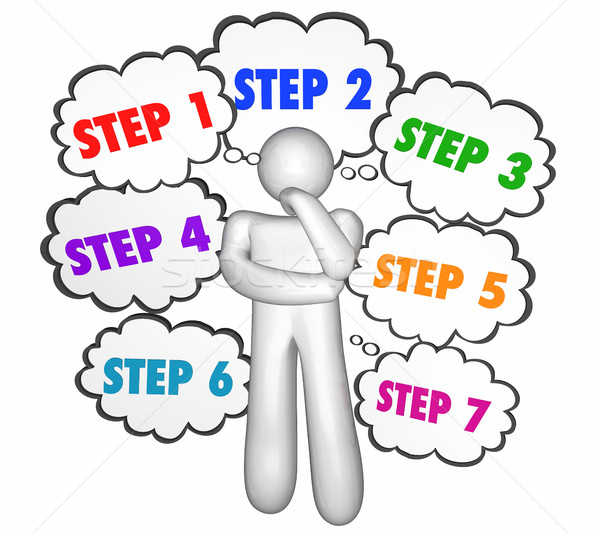 Steps Process Instructions Thought Clouds Thinker 3d Illustratio Stock photo © iqoncept