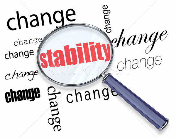 Zoeken stabiliteit verandering vergrootglas zweven woord Stockfoto © iqoncept