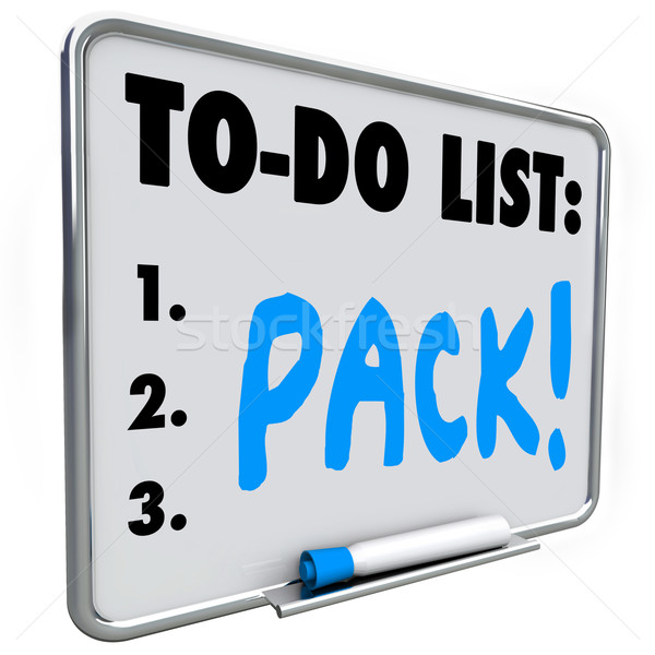 Stock photo: Pack Word To Do List Dry Erase Board Prepare Move Trip Travel