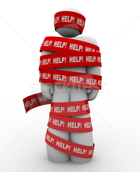 Stock photo: Help Person Wrapped in Red Tape Needs Rescue