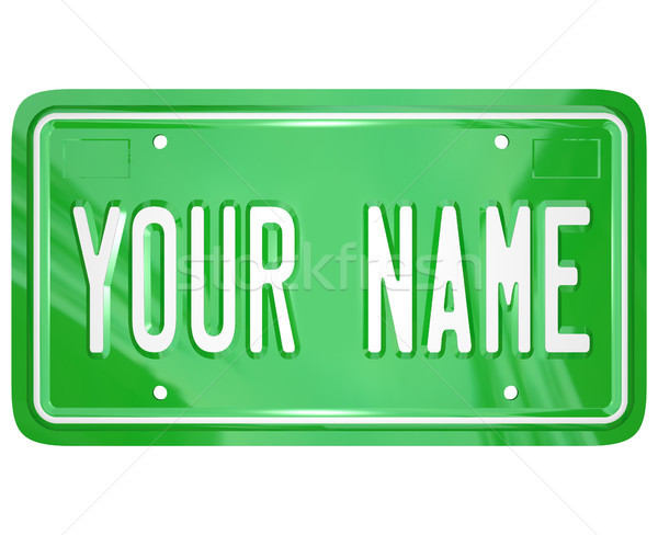 Nom plaque d'immatriculation vanité badge vert licence Photo stock © iqoncept
