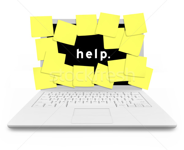 Komputera laptop pokryty karteczki biały słowo Zdjęcia stock © iqoncept