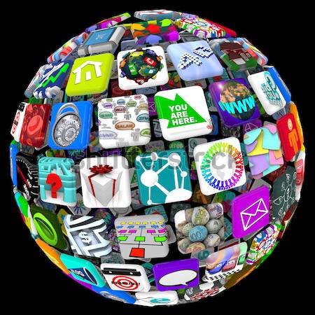 應用程序 圖標 球 模式 許多 智能手機 商業照片 © iqoncept