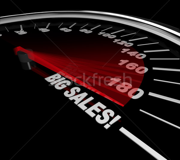 Groot verkoop woorden snelheidsmeter naald punten Stockfoto © iqoncept