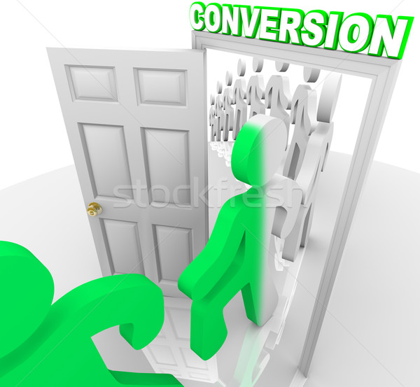Stock photo: Converting Prospects into Customers People Through Doorway