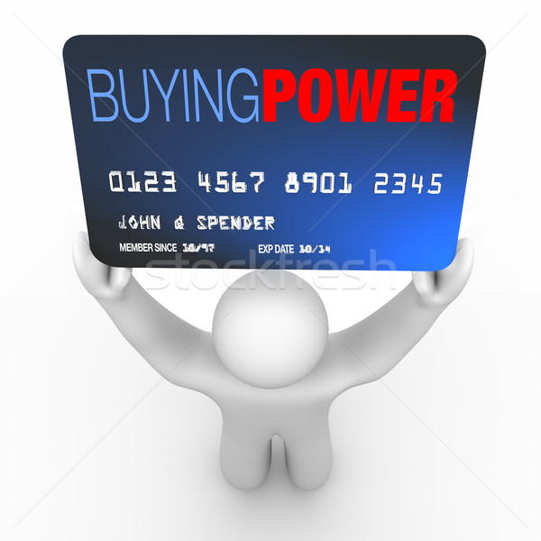 Vásárol erő személy tart hitelkártya szavak Stock fotó © iqoncept