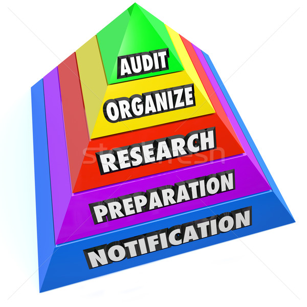 Audytu kroki piramidy zorganizować badań przygotowanie Zdjęcia stock © iqoncept