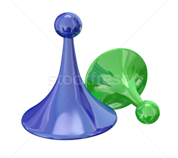 Green Blue Two Game Pieces Winner Loser Compete Victory Stock photo © iqoncept