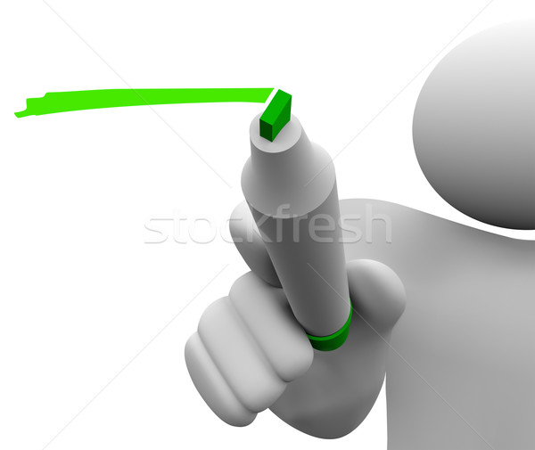 Mężczyzna 3d osoby piśmie zielone pióro znacznik Zdjęcia stock © iqoncept