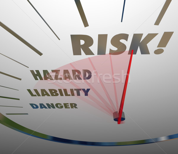 Risico woorden snelheidsmeter maatregel aansprakelijkheid gevaar Stockfoto © iqoncept