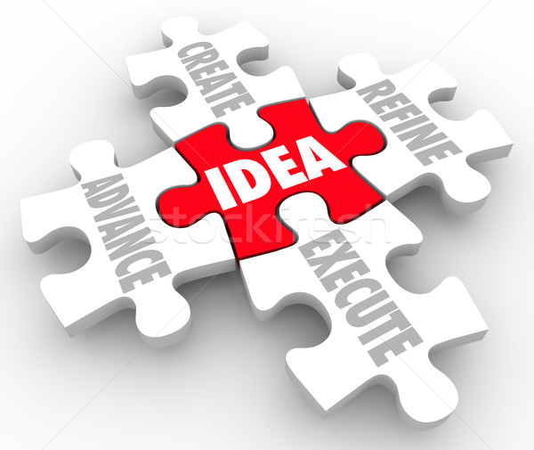 Idea Create Advance Refine Execute Strategy Plan Puzzle Pieces Stock photo © iqoncept