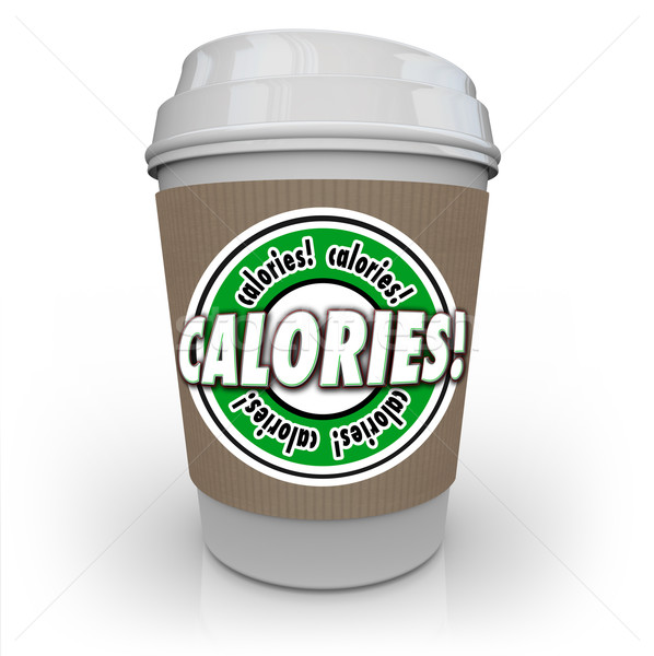 Calorias palavra xícara de café potável insalubre café Foto stock © iqoncept