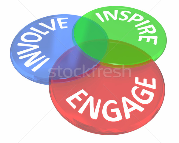 Engage Involve Inspire Join Group Communicate Venn Circles 3d Il Stock photo © iqoncept