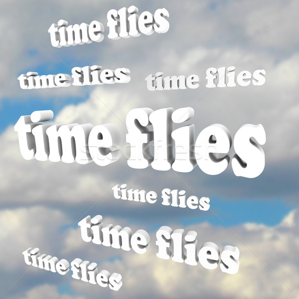 Stock photo: Time Flies Words Blue Cloudy Sky Passing Moments