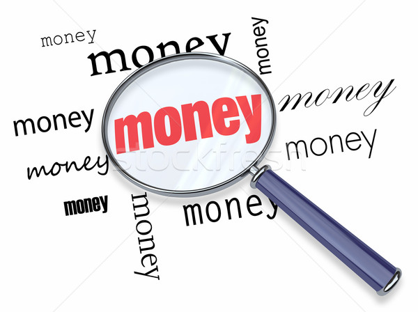 Keres pénz nagyító lebeg néhány szó Stock fotó © iqoncept