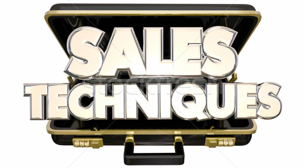 Sales Techniques Process System Advice Tips Briefcase 3d Words Stock photo © iqoncept