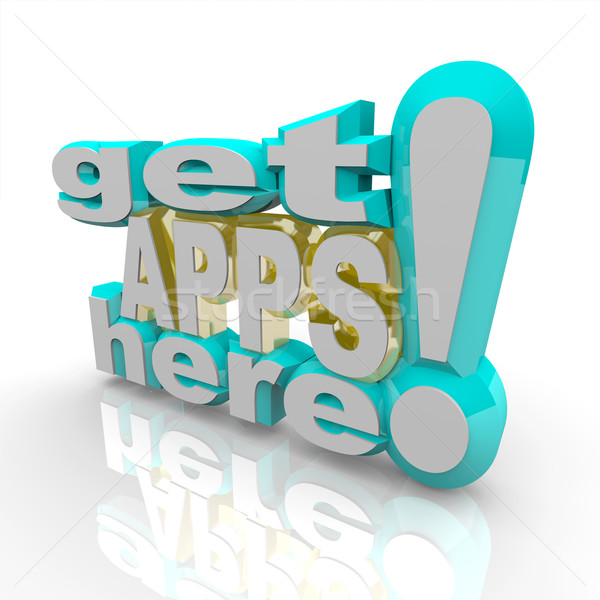 Apps hier toepassing marktplaats woorden software Stockfoto © iqoncept