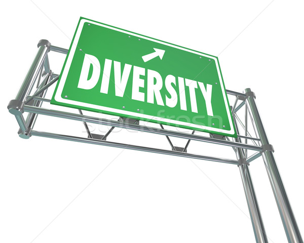 Diversity Freeway Green Exit Sign Route to Peace Harmony Accepta Stock photo © iqoncept