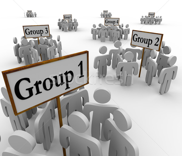 Verscheidene groepen mensen rond vergadering borden Stockfoto © iqoncept