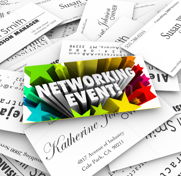 Hálózatok esemény névjegyek keverő megbeszélés szavak Stock fotó © iqoncept