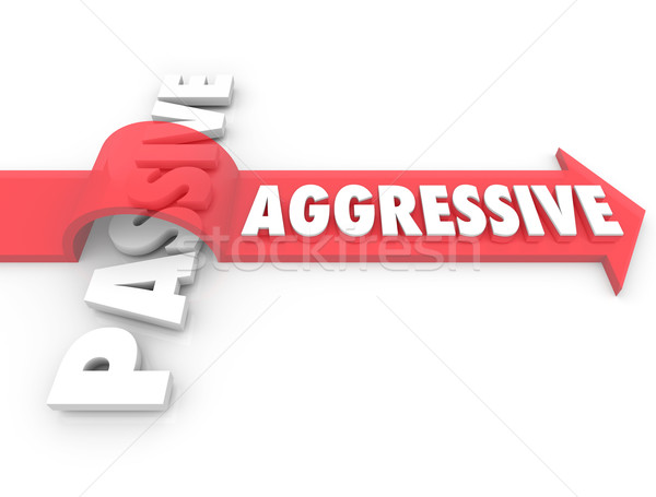 Stockfoto: Agressief · pijl · woord · passief · actie · vs