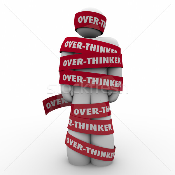 Over-Thinker Man Wrapped in Tape Too Much Analysis Paralysis Stock photo © iqoncept