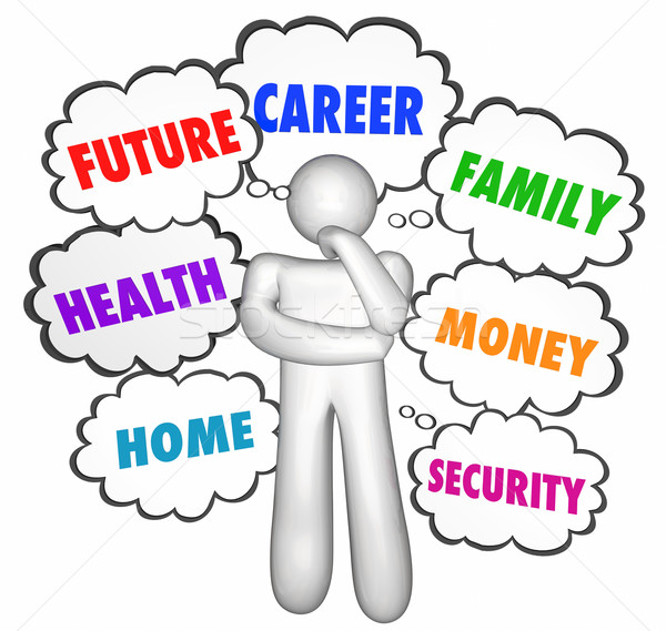 Careers Jobs Thinking Person Thought Clouds Options Words Stock photo © iqoncept