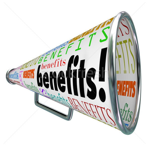 Benefits Megaphone Bullhorn Advertise Features of Product Stock photo © iqoncept
