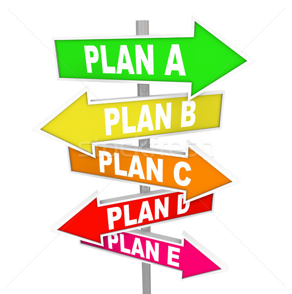 Sok tervek stratégia b-terv feliratok szavak Stock fotó © iqoncept