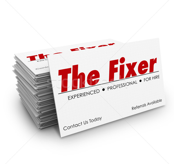 Stock photo: The Fixer Business Card Stack Problem Solver Solution