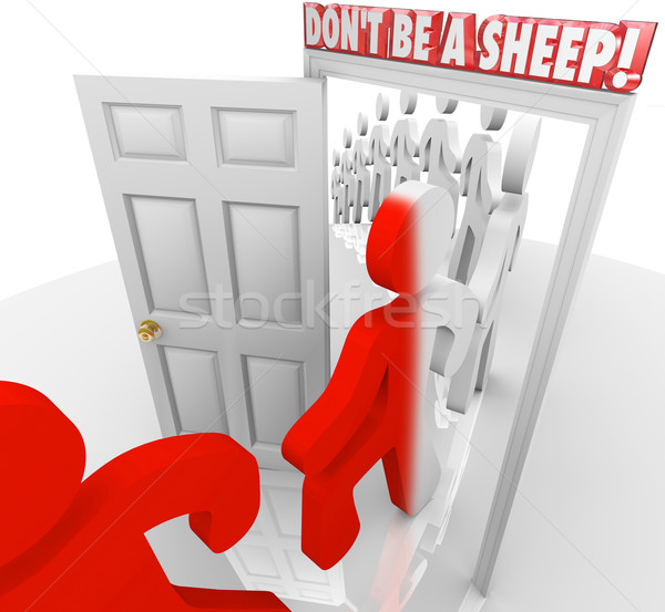 Don't Be a Sheep People March Through Door Compliance Stock photo © iqoncept