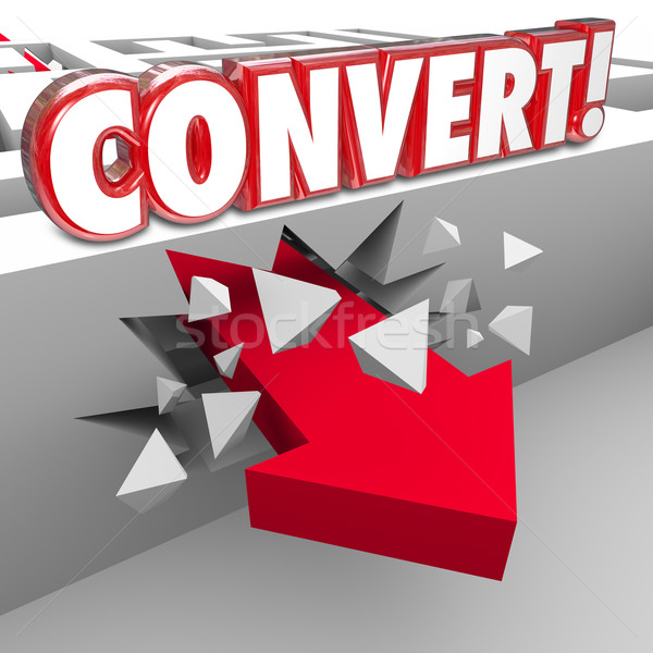 Convert 3d Word Arrow Through Maze Selling to Customers Stock photo © iqoncept