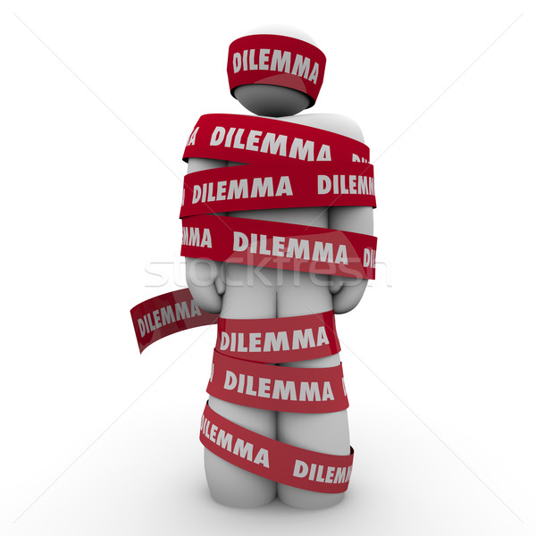 Dilemma Problem Trouble Man Wrapped in Word Tape Stock photo © iqoncept