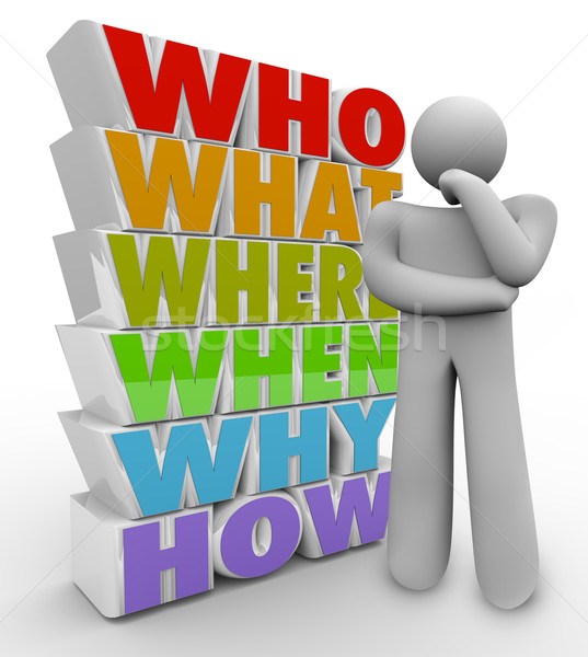 Stock photo: Thinker Person Asks Questions Who What Where When Why How