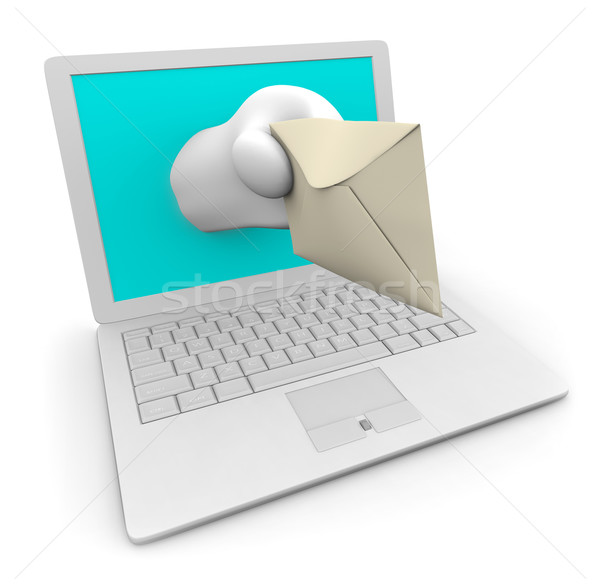 Beyaz dizüstü bilgisayar e-mail el dışarı vermek Stok fotoğraf © iqoncept