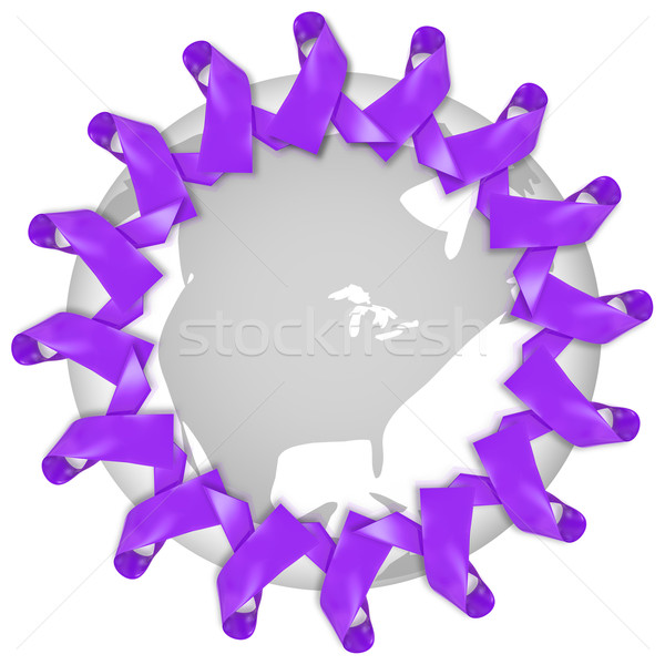 Purple Alzheimers Disease Cystic Fibrosis Ribbons Around World G Stock photo © iqoncept