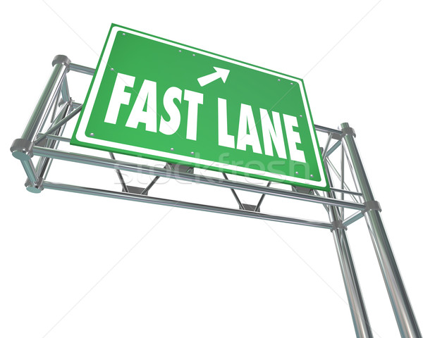 Stock photo: Fast Lane Words Green Freeway Highway Road Sign Quick Service