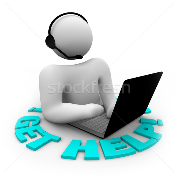 Segítség ügyfélszolgálat személy headset laptop szavak Stock fotó © iqoncept