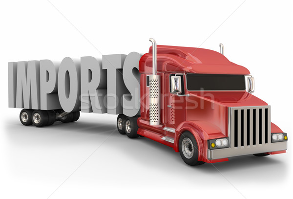 Imports 3d Word Red Truck Tractor Trailer International Shipping Stock photo © iqoncept