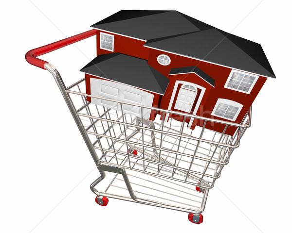 Stock photo: House in Shopping Cart Home Buyer Seller Real Estate 3d Illustra