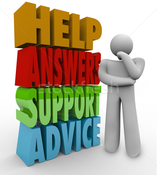 Help Answers Support Advice Thinking Man Beside Words Stock photo © iqoncept