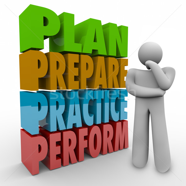 Plan Prepare Practice Perform Thinking Person Strategy Idea Stock photo © iqoncept