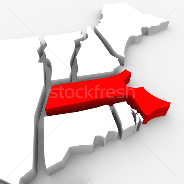 Massachusetts Red Abstract 3D State Map United States America Stock photo © iqoncept