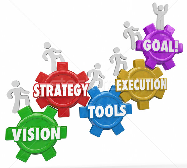 Vision Strategy Tools Execution Goal People Rising to Success Stock photo © iqoncept